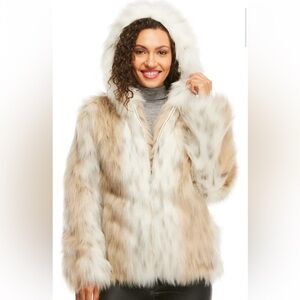 Donna Salyers Fabulous Furs Snow Lynx Faux Fur Hooded Parka